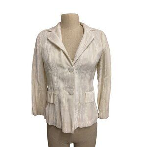 Vintage White Velvet Textured Blazer Jacket With Button Closure and Pockets Fund
